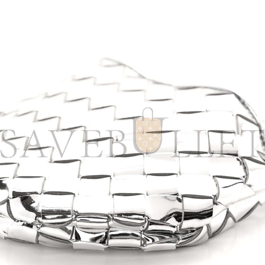 BOTTEGA VENETA MIRROR LAMINATED NAPPA INTRECCIATO MINI SARDINE BAG SILVER (20*15*3cm)