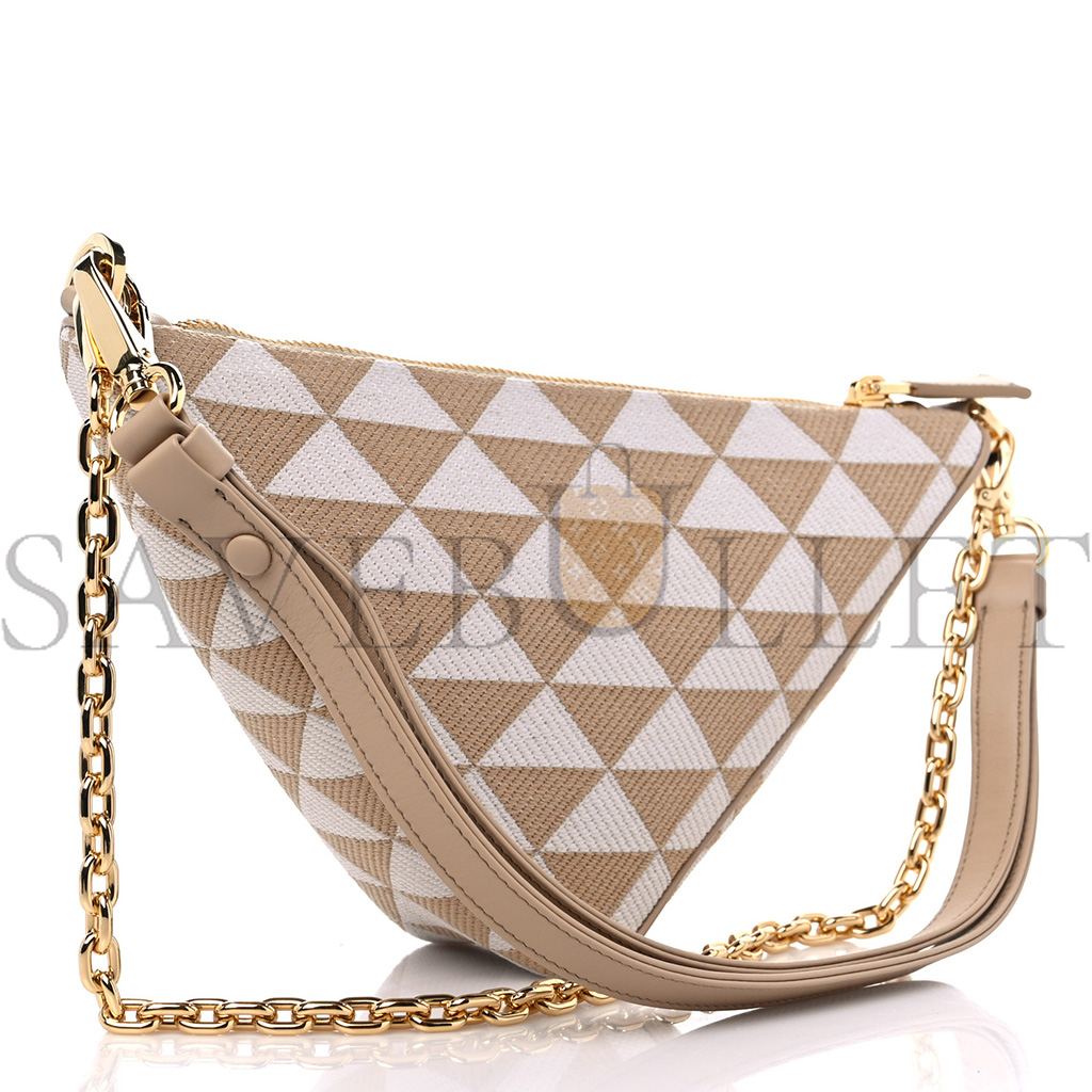 PRADA JACQUARD TRIANGOLO SYMBOLE EMBROIDERED MINI TRIANGLE SHOULDER BAG BEIGE CHALK WHITE (27*15*6cm)