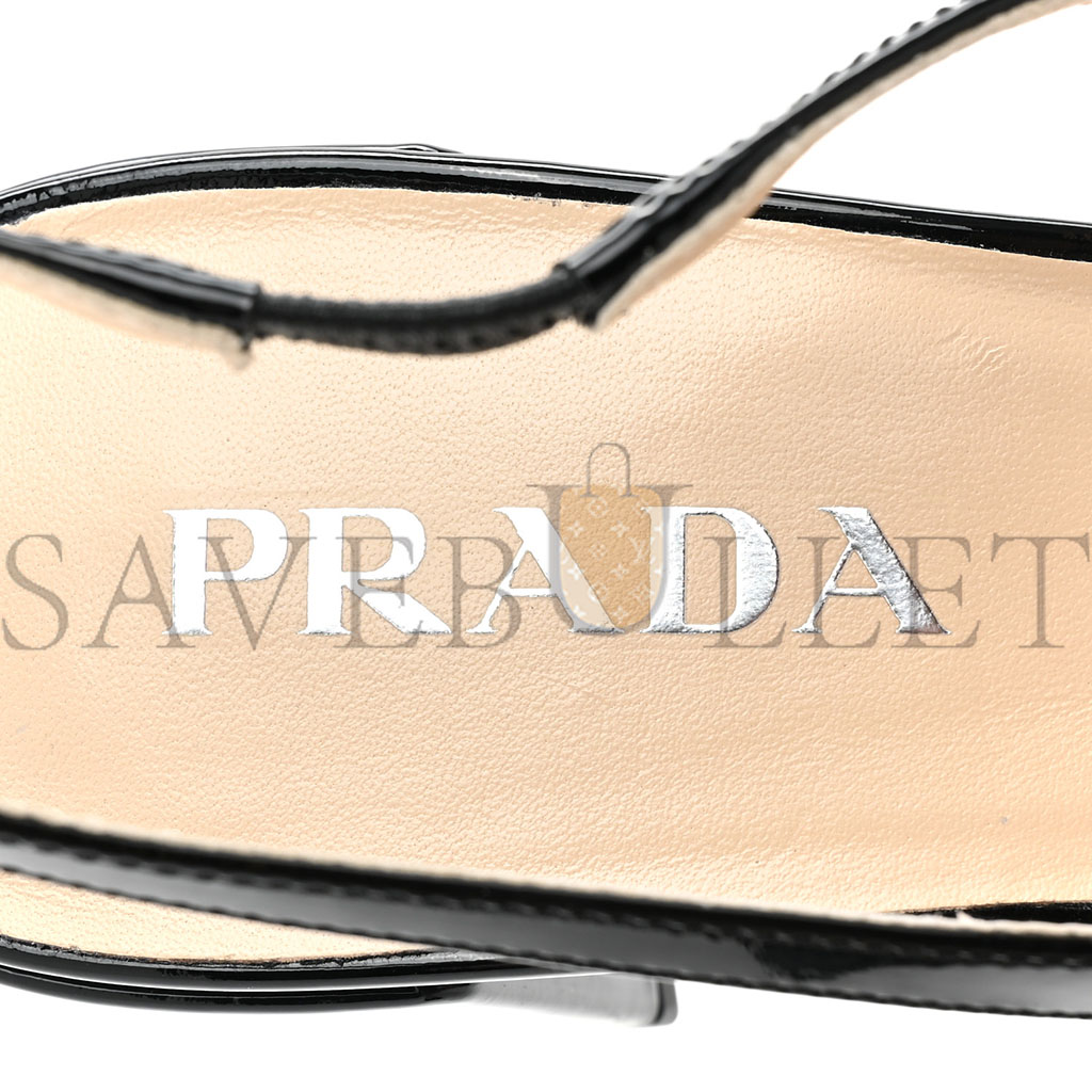 PRADA PATENT DECOLETTE LOGO MARY JANE 45MM SLINGBACK PUMPS 40 BLACK