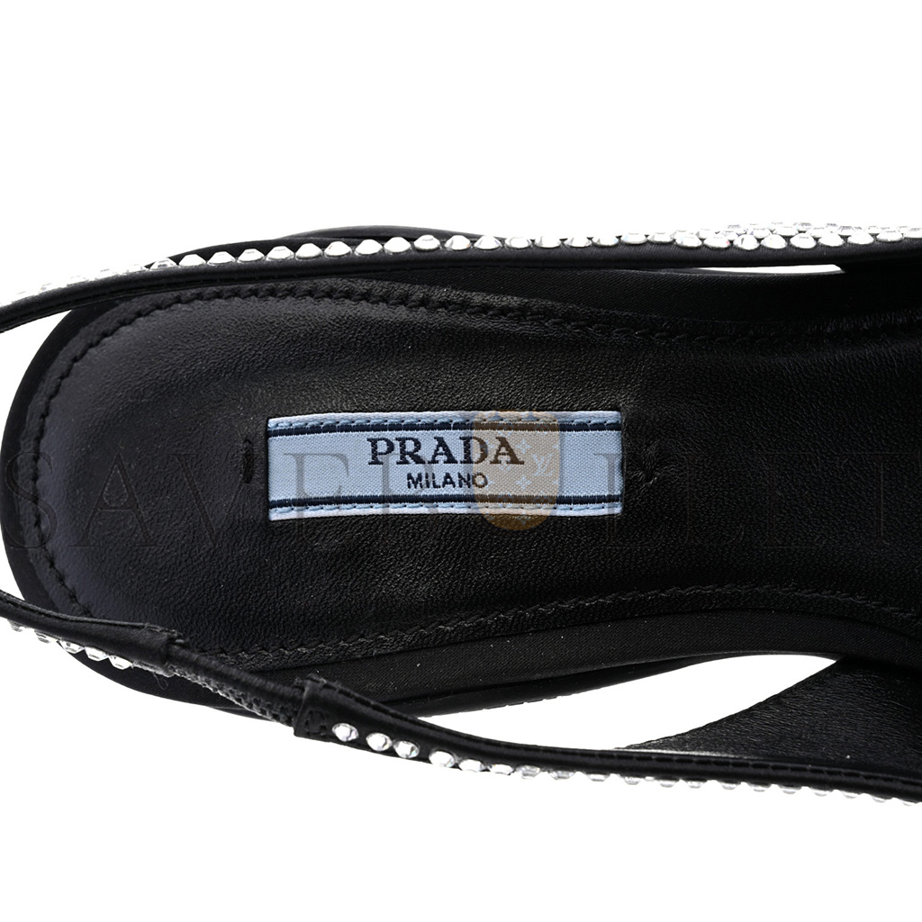 PRADA SATIN CRYSTAL LOGO 90MM SLINGBACK PUMPS 36.5 CRISTAL