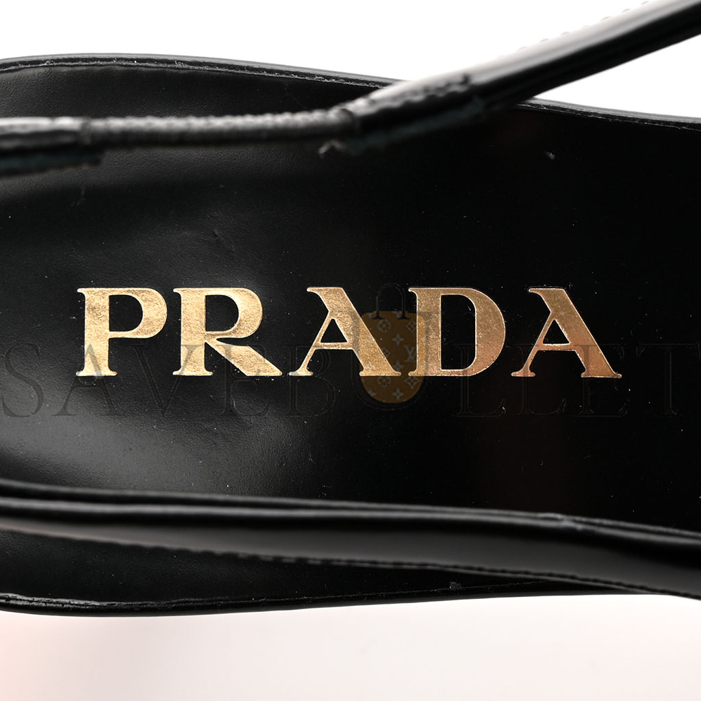 PRADA SPAZZOLATO LOGO POINTED TOE 45MM SLINGBACK PUMPS 40 BLACK