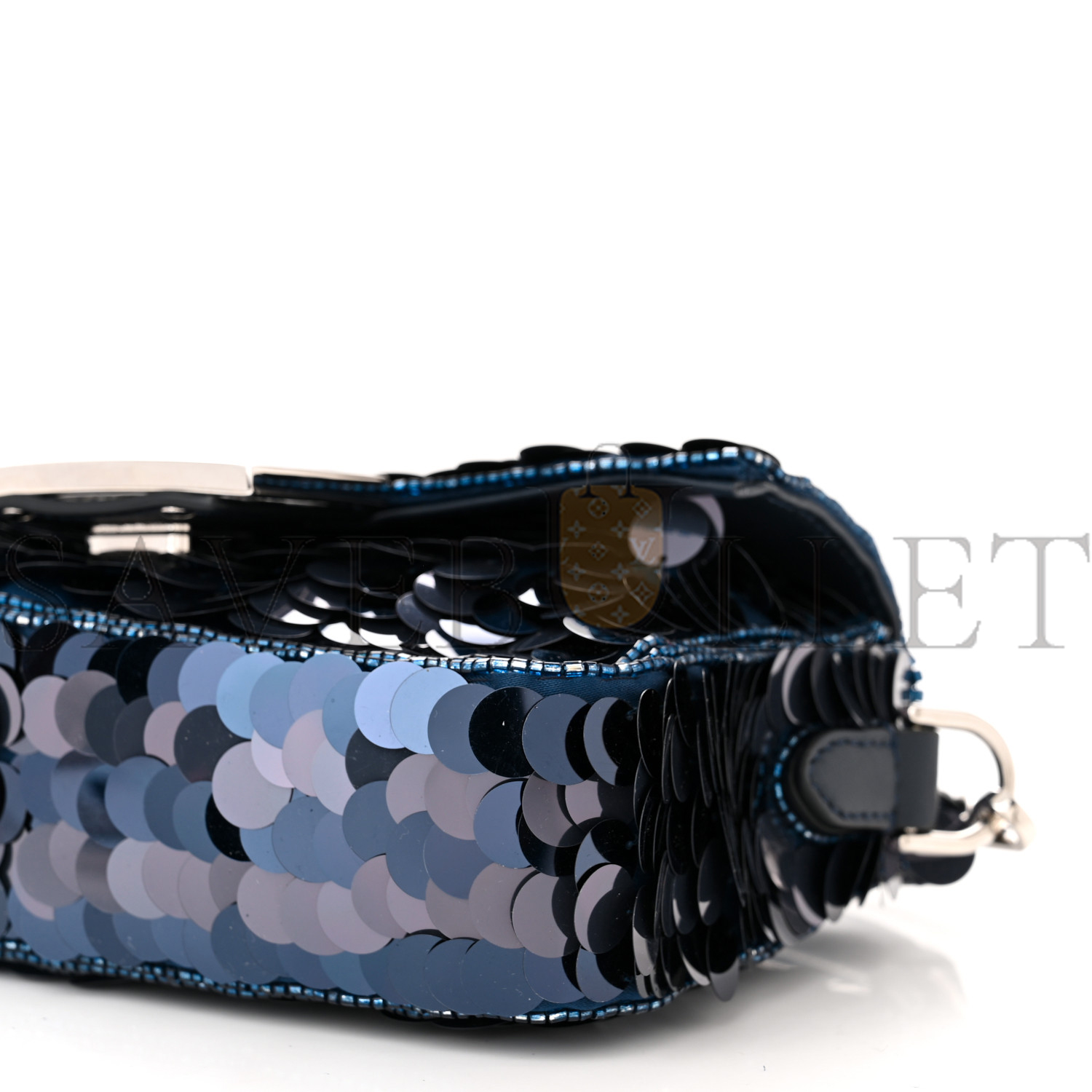 FENDI SEQUIN PAILLETTES SHINY NAPPA PEQUIN MINI BAGUETTE DARK BLUE LUNAI (18*13*5cm)