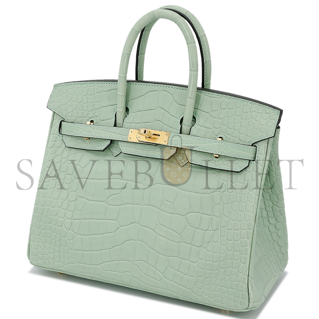 HERMES MASTER BIRKIN 25 MINT GREEN ALLIGATOR MATTE GOLD BUCKLE 7419337628 (25*19*13cm)