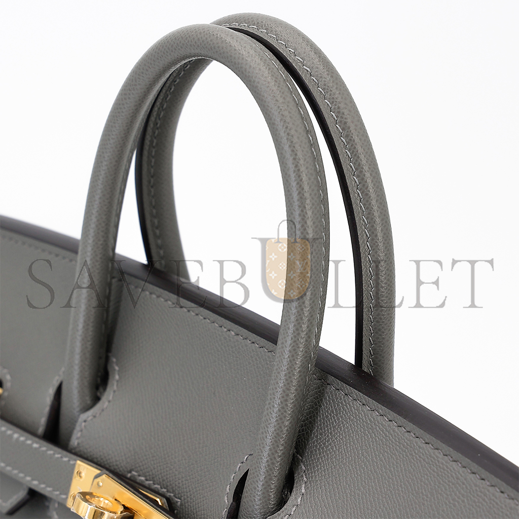 HERMES BIRKIN 25 OUTSEAM 0L GRIS MEYER CUMULONIMBUS GRAY LEATHER GOLD BUTTON 9117444335 (25*20*13cm)