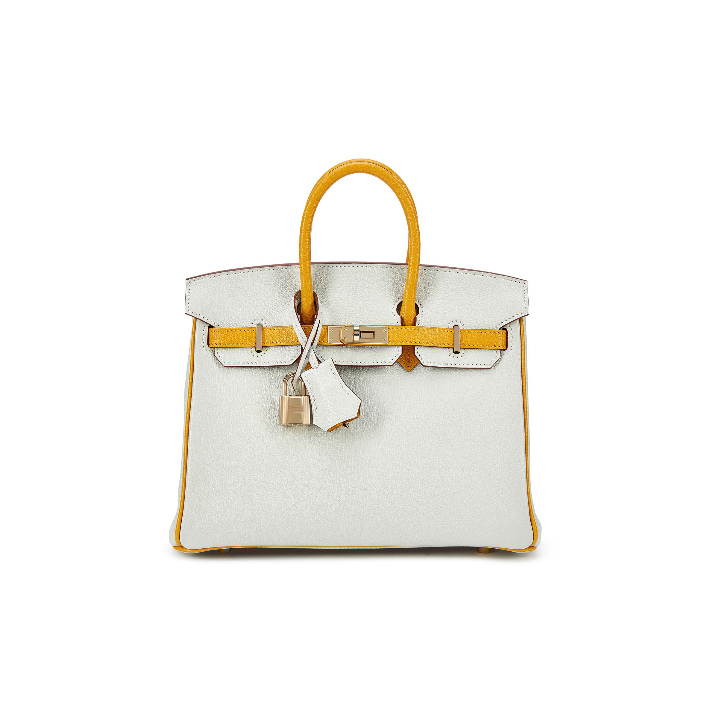 HERMES BIRKIN 25 PEARL GRAY CHICKEN YELLOW BK251037TGCZ (25*20*13cm)