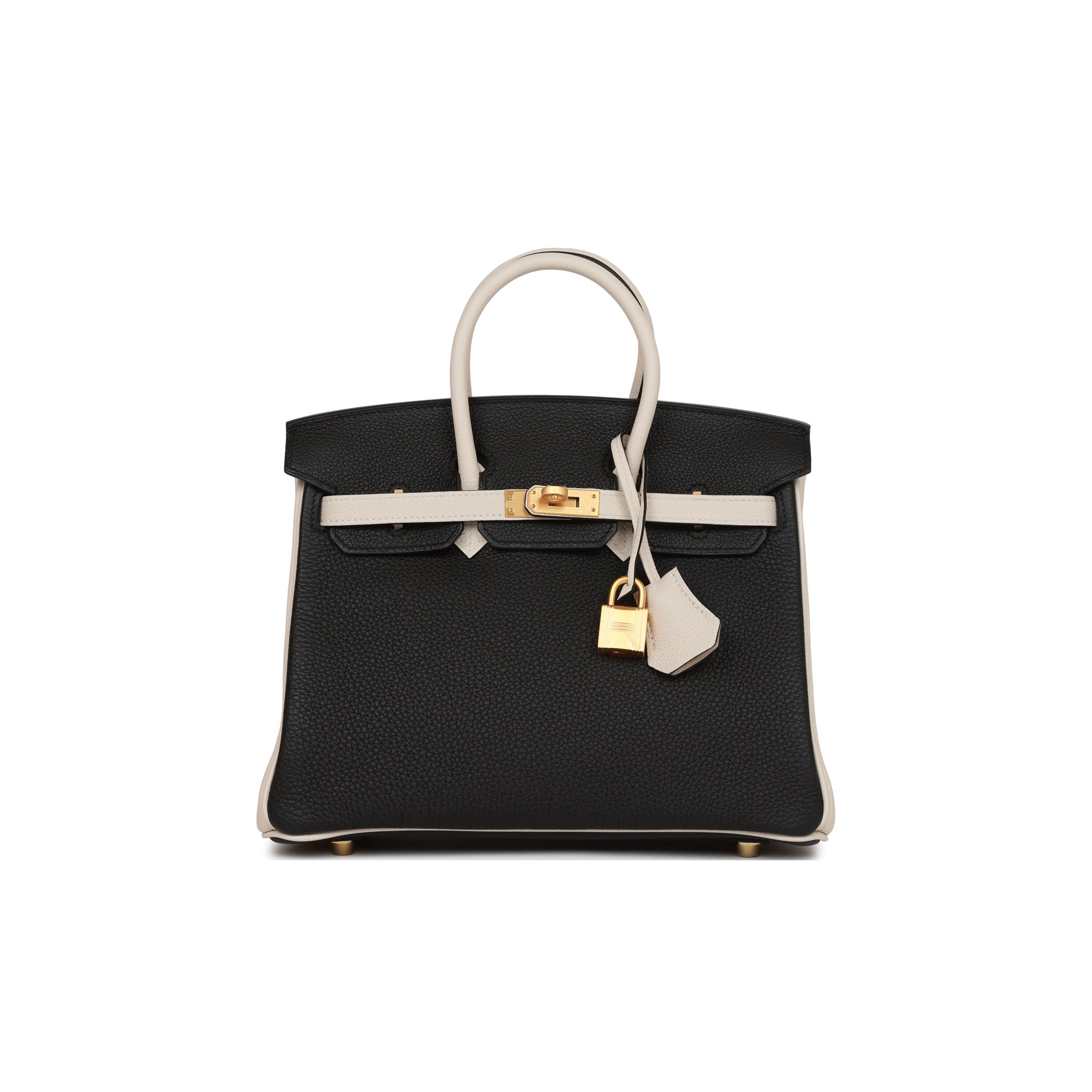 HERMÈS BIRKIN 25 TOGO LEATHER BLACK AND WHITE PANDA COLOR MATCHING GOLD BUCKLE BAG 4212717702 (25*20*13cm)