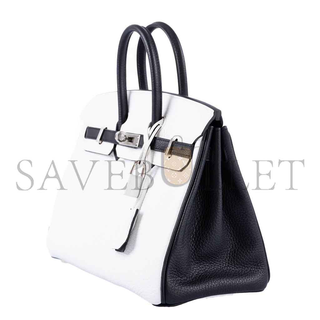 HERMÈS BIRKIN 25 TOGO LEATHER BLACK AND WHITE SILVER BUCKLE BAG 1383601 (25*20*13cm)