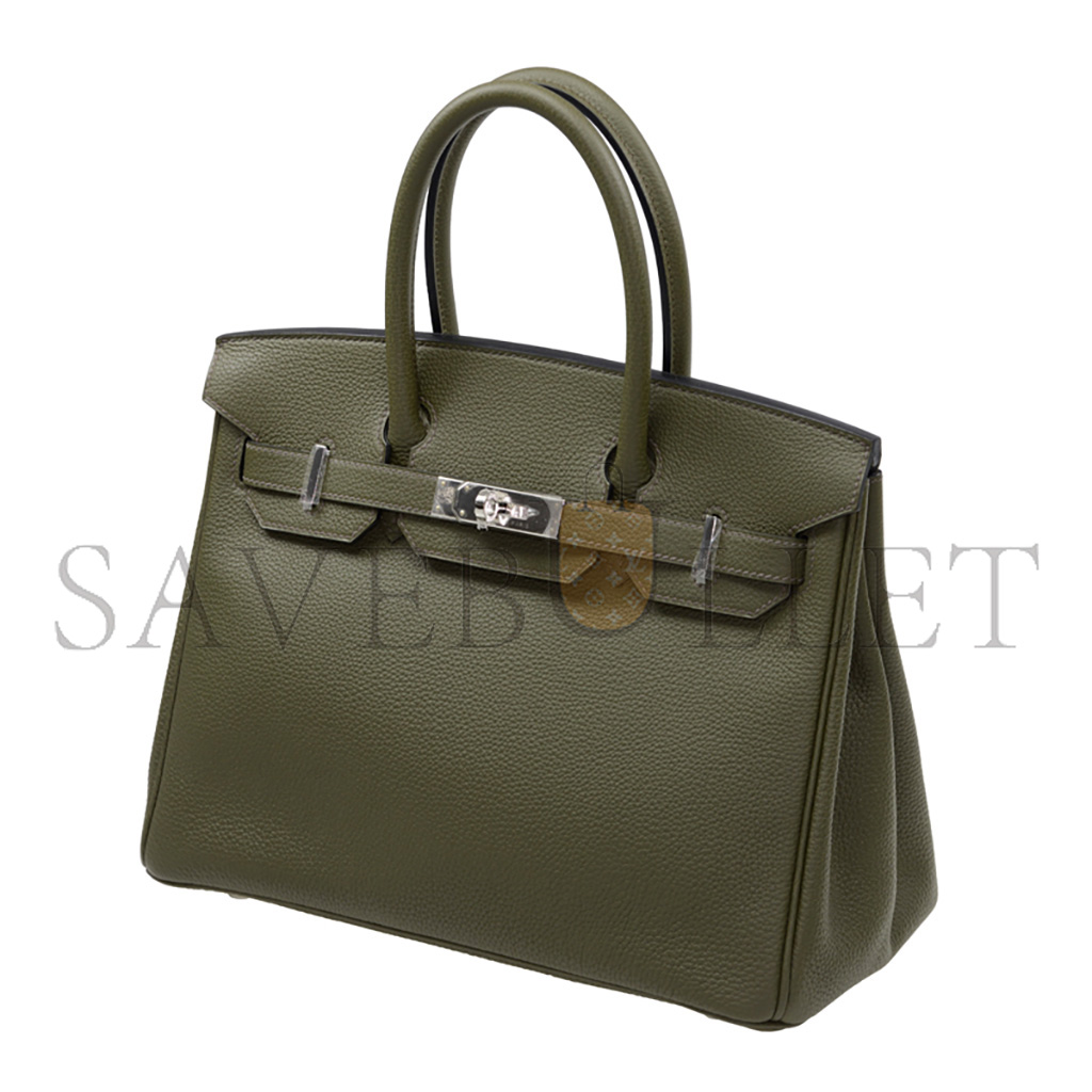 HERMES BIRKIN 25 TOGO LEATHER OLIVE GREEN SILVER BUCKLE H028369CK61 (25*20*13cm)