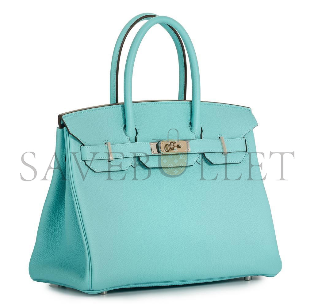 HERMÈS BIRKIN 30 TOGO LEATHER MACARON BLUE SILVER BUCKLE BAG BK353PTGSS (30*23*15cm)