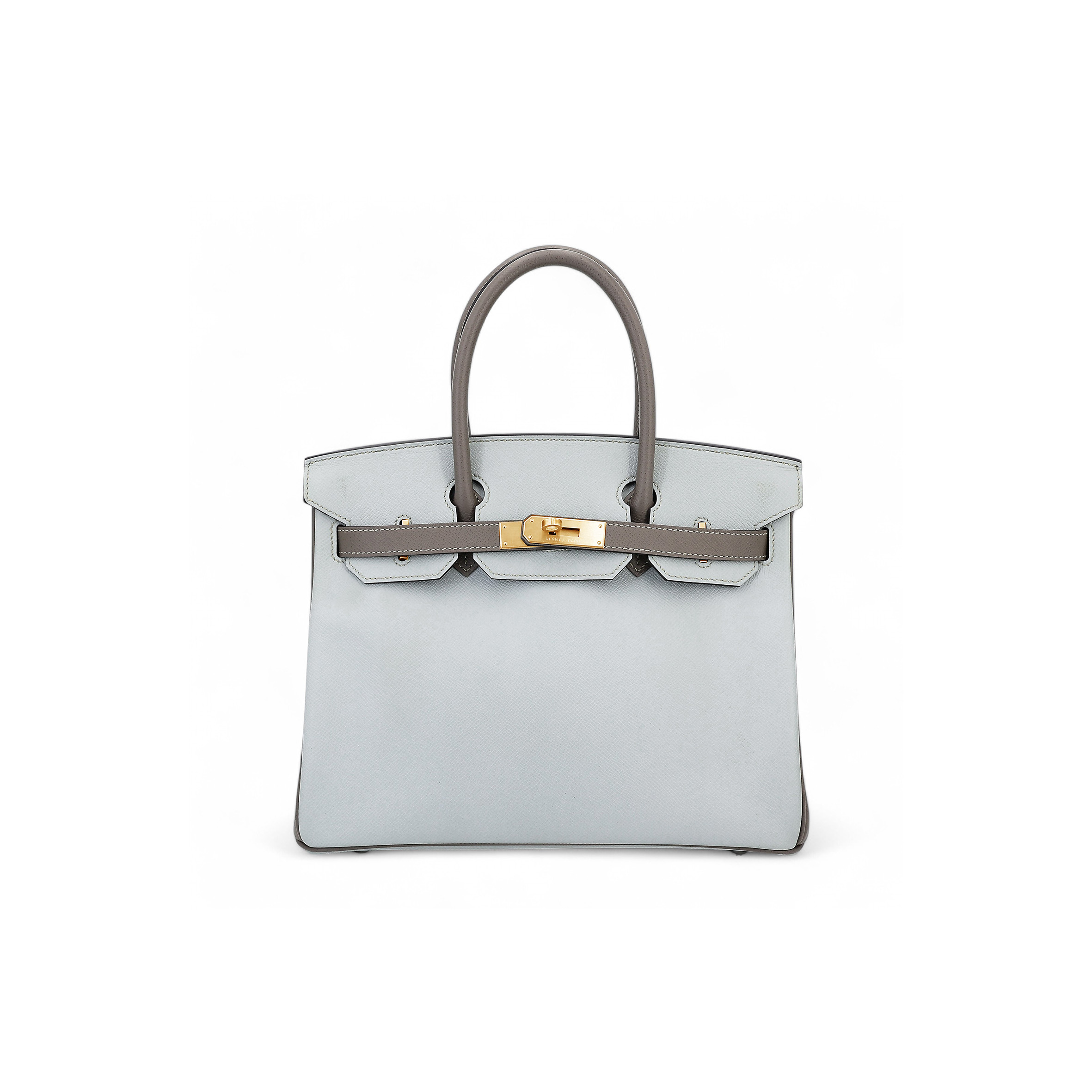 HERMÈS BIRKIN 25 PEARL GREY GOATSKIN WITH ELEPHANT GREY GOLD BUCKLE 3643937200 (25*20*13cm)