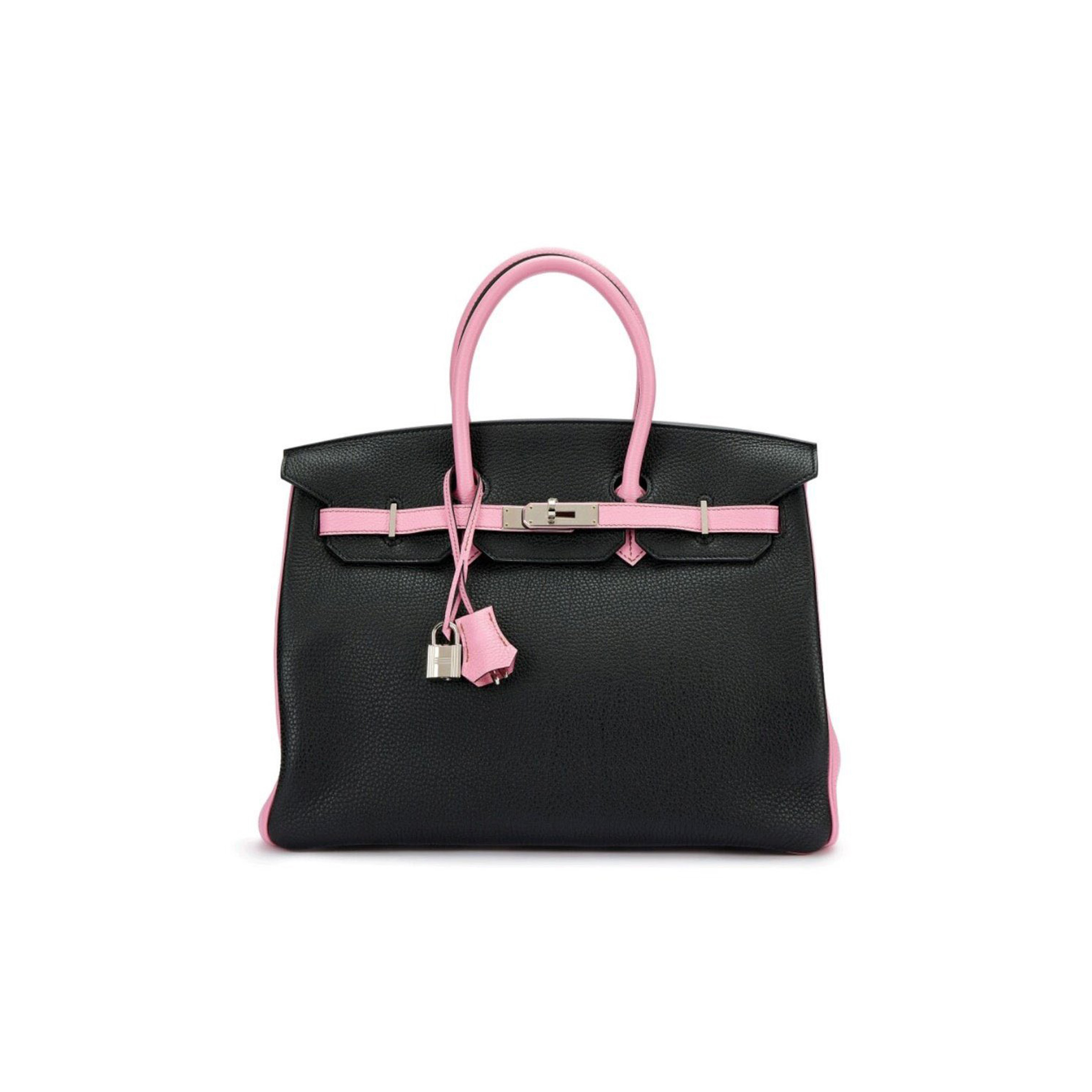 HERMES BIRKIN 30 TOGO LEATHER BLACK SILVER BUCKLE 3Q PINK PLATINUM BAG 112814583110 (30*23*15cm)