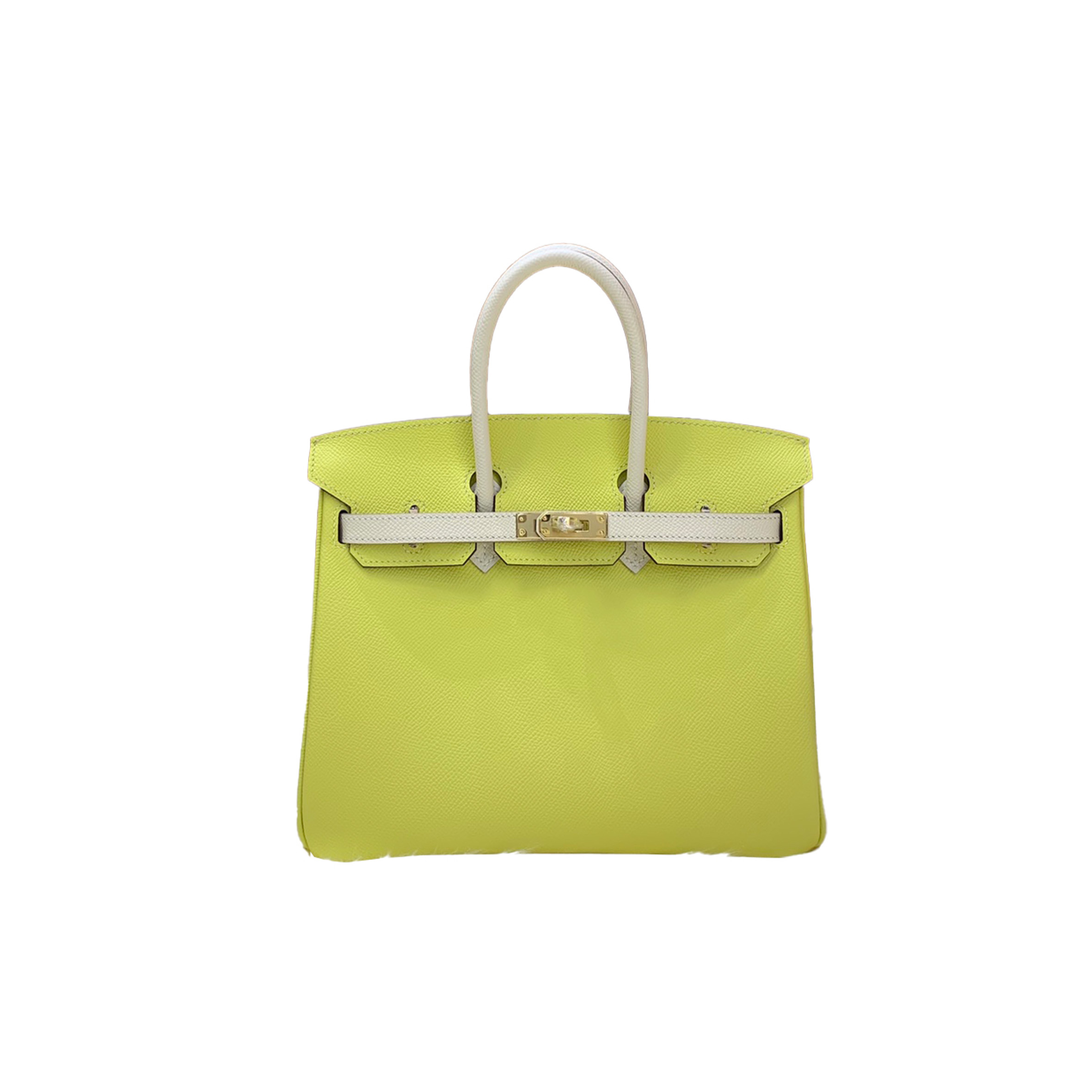 HERMES BIRKIN 25 TOGO LEATHER LEMON YELLOW MILKSHAKE WHITE GOLD BUCKLE 295096399634 (25*20*13cm)