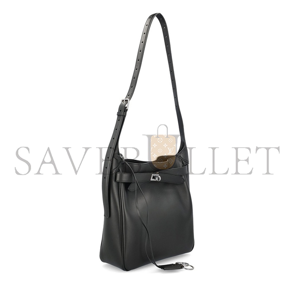 BALENCIAGA BEL AIR SMALL HOBO BAG BLACK SMOOTH CALFSKIN 8110182ABAV1000 (26.9*25.9*9.9cm)