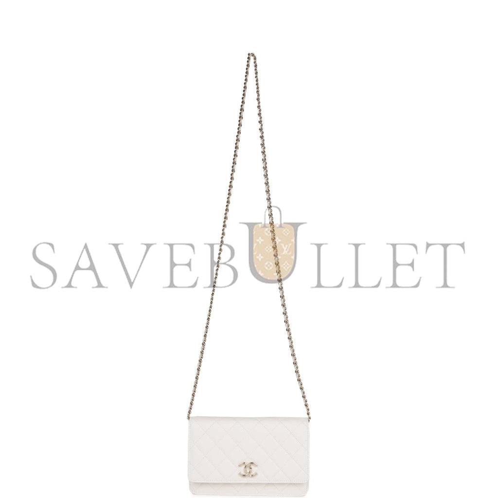 CHANEL WALLET ON CHAIN WOC WHITE CAVIAR LIGHT GOLD HARDWARE (19*12*4cm)