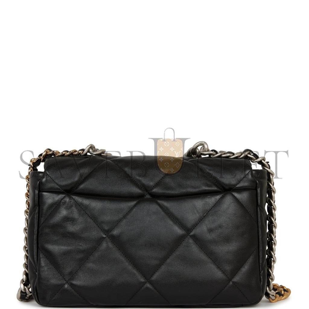 CHANEL LARGE 19 FLAP BAG BLACK LAMBSKIN MIXED HARDWARE (30*20*9cm)