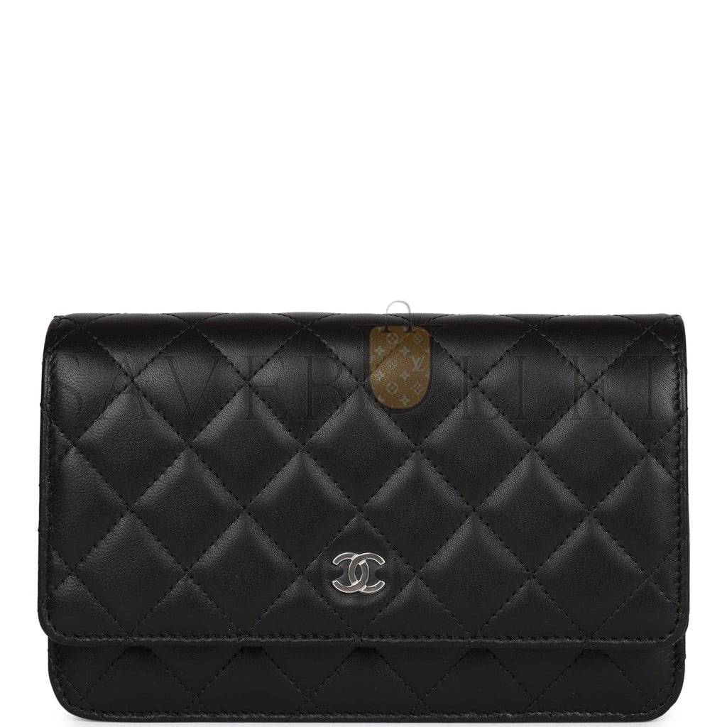 CHANEL WALLET ON CHAIN WOC BLACK LAMBSKIN SILVER HARDWARE (19*12*4cm)