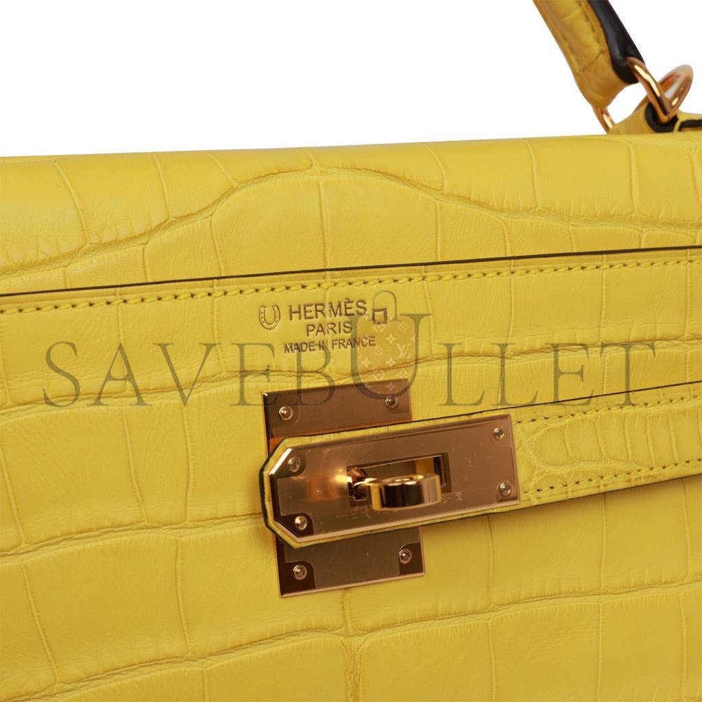 HERMES SPECIAL ORDER (HSS) KELLY RETOURNE 32 MIMOSA MATTE ALLIGATOR GOLD HARDWARE (32.*23*10.5cm)