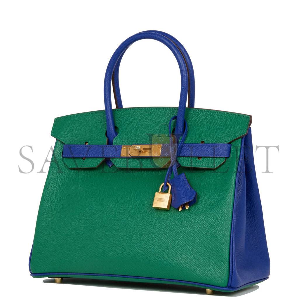 HERMES SPECIAL ORDER (HSS) BIRKIN 30 VERT VERONE AND BLEU ELECTRIC EPSOM BRUSHED GOLD HARDWARE ( 30cm*22*16cm)