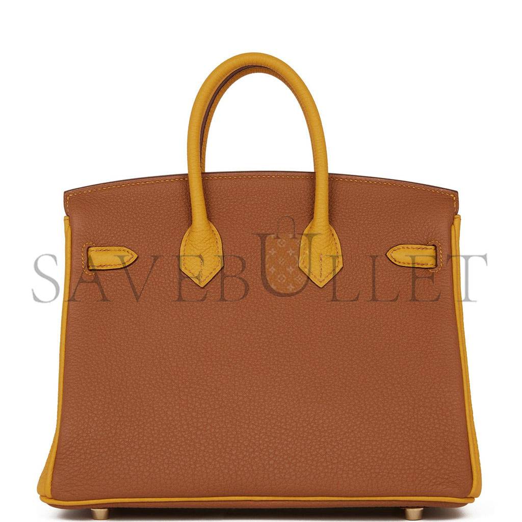 HERMES SPECIAL ORDER (HSS) BIRKIN 25 GOLD AND JAUNE AMBRE TOGO BRUSHED GOLD HARDWARE  HANDMADE(25cm)