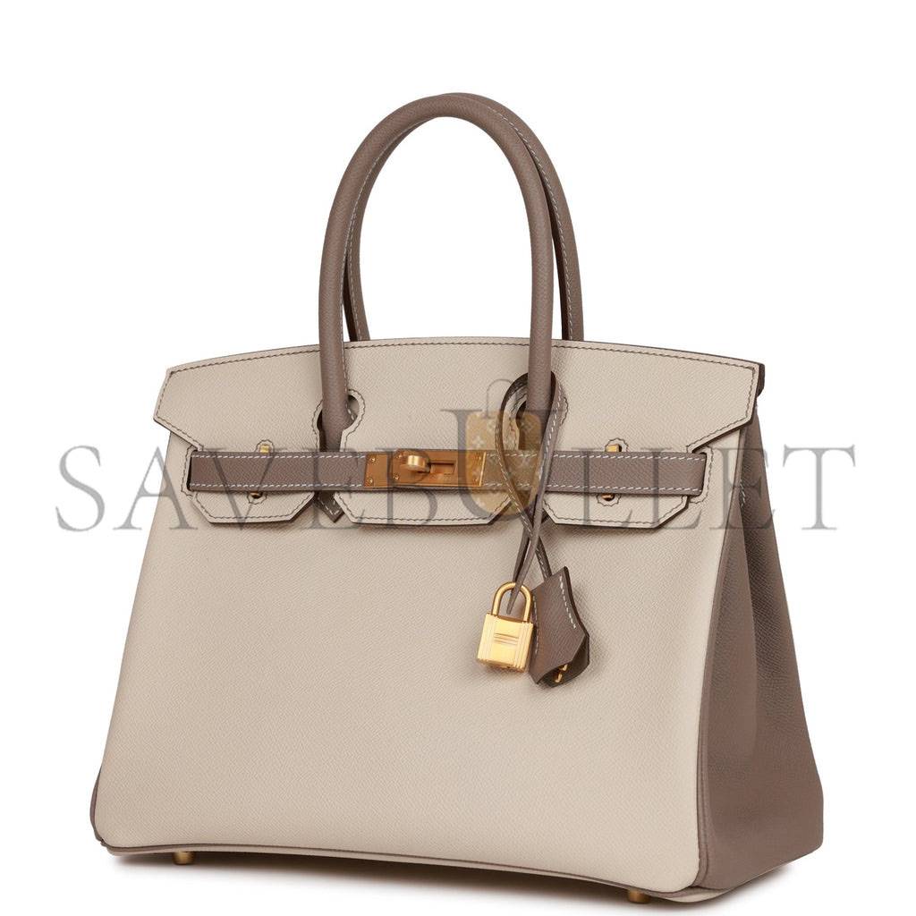 HERMES SPECIAL ORDER (HSS) BIRKIN 30 CRAIE AND GRIS ASPHALTE EPSOM BRUSHED GOLD HARDWARE( 30cm*22*16cm)