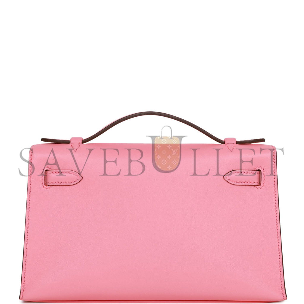 HERMES MINI KELLY POCHETTE ROSE D'ETE SWIFT PALLADIUM HARDWARE  (22*14*7cm)