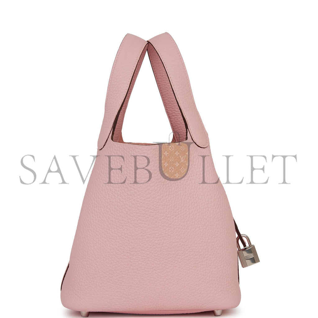 HERMES PICOTIN LOCK 18 ROSE SAKURA CLEMENCE PALLADIUM HARDWARE (18*13*18cm)