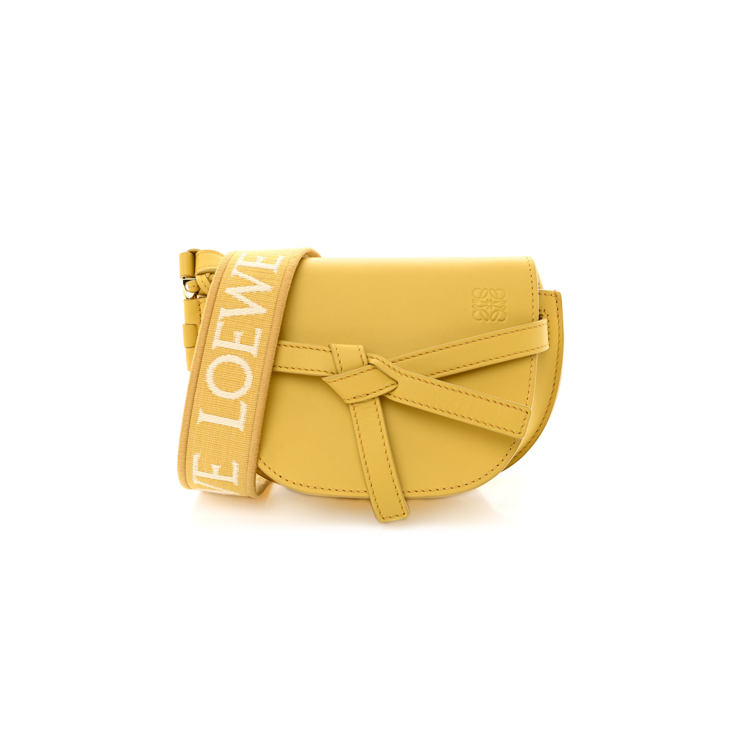 LOEWE CALFSKIN JACQUARD MINI GATE DUAL BAG DARK YELLOW (19*14*9cm)