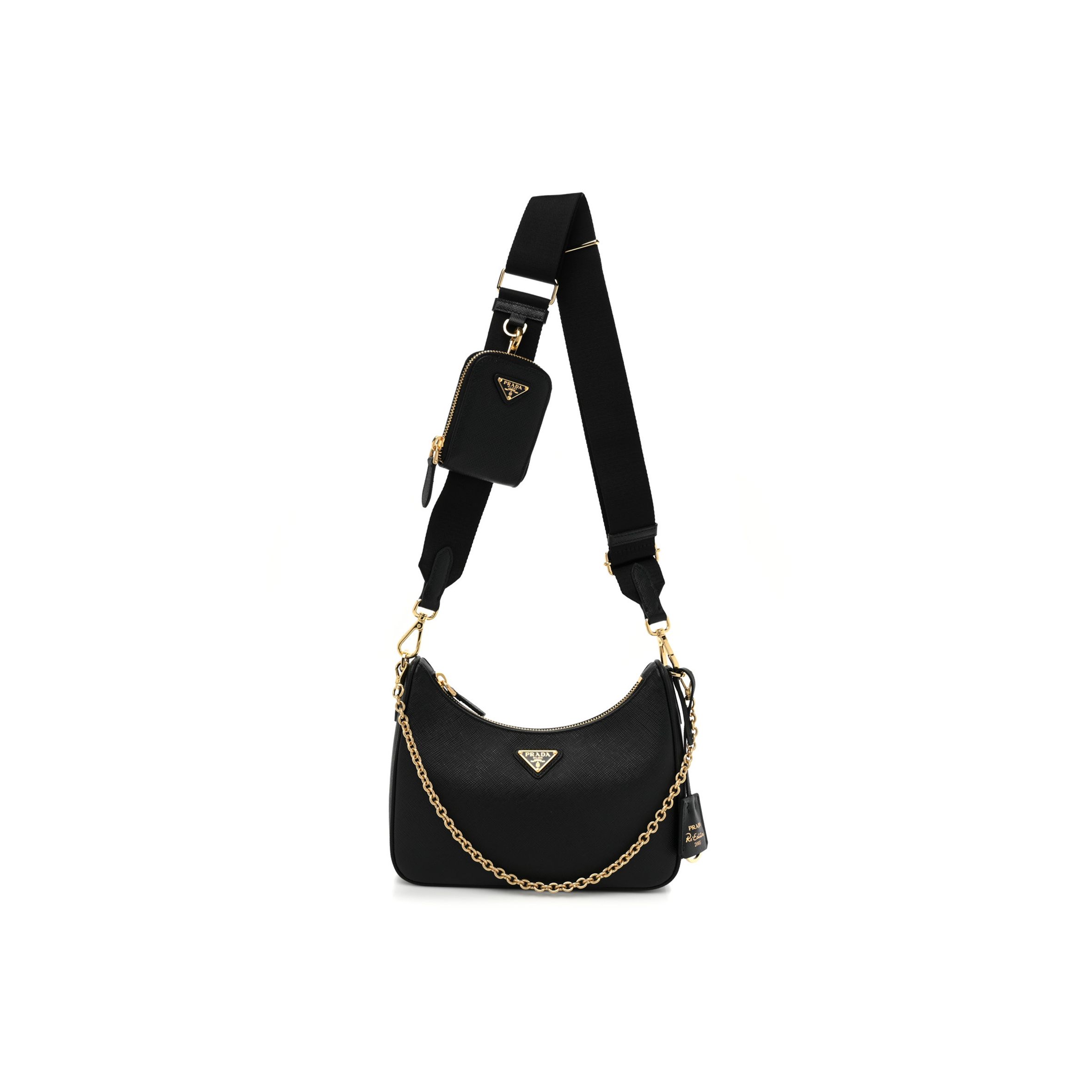 PRADA SAFFIANO LUX RE-EDITION 2005 SHOULDER BAG BLACK (22*17*6cm)