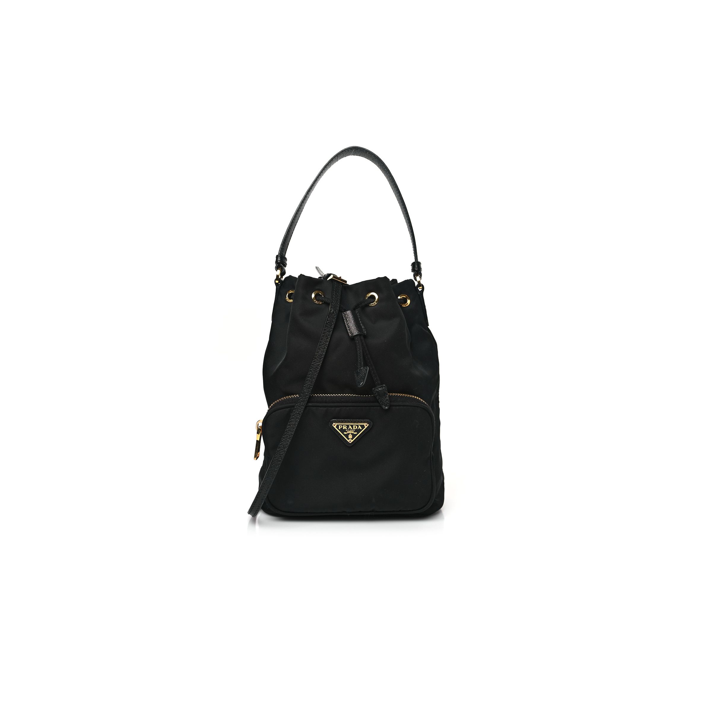 PRADA SAFFIANO TESSUTO NYLON MINI BUCKET CROSSBODY BAG BLACK (23*18*11cm)