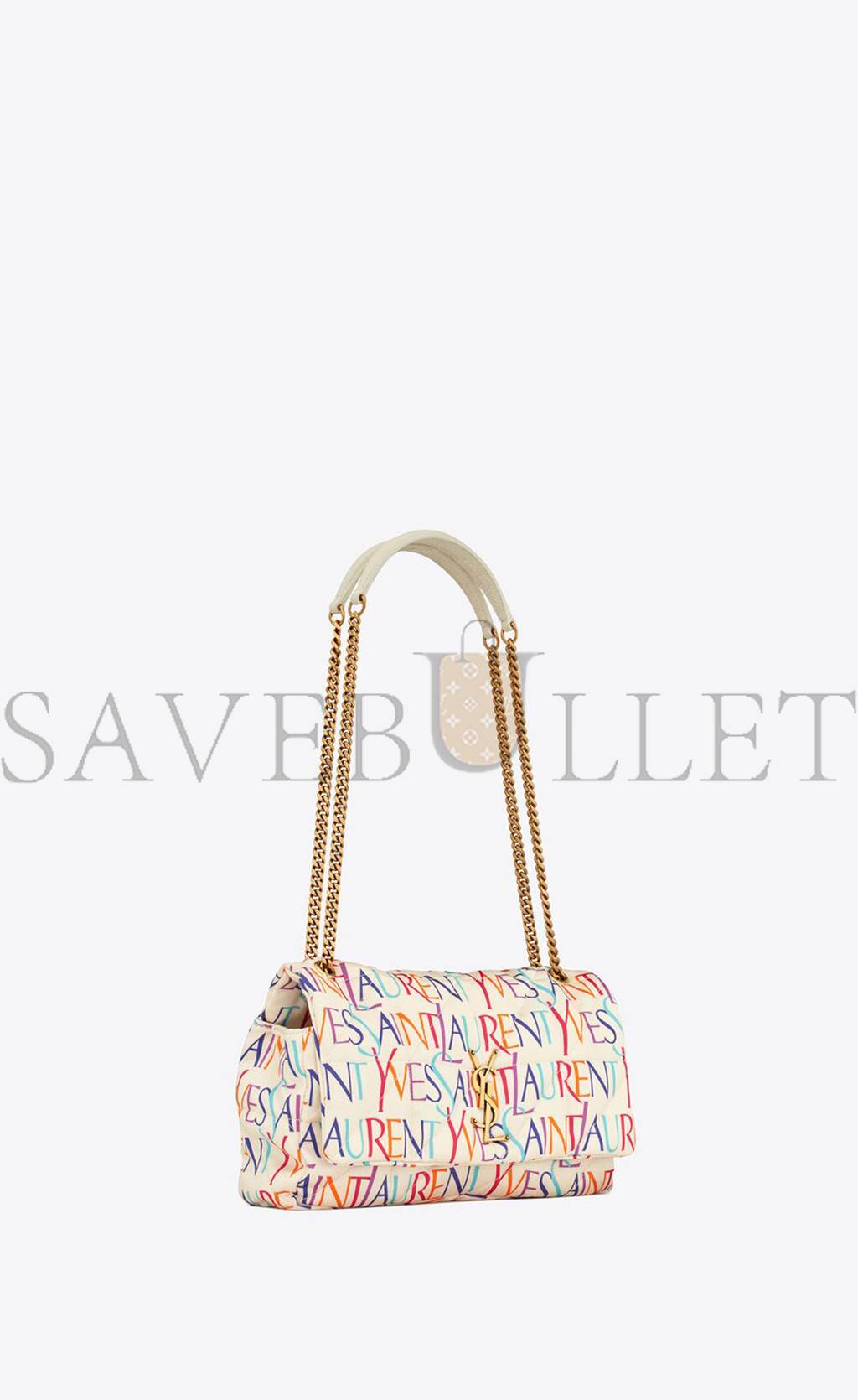 YSL JAMIE MEDIUM CHAIN BAG IN PRINTED YVES SAINT LAURENT SILK 515821FAASJ9076 (25*15*7.5CM)