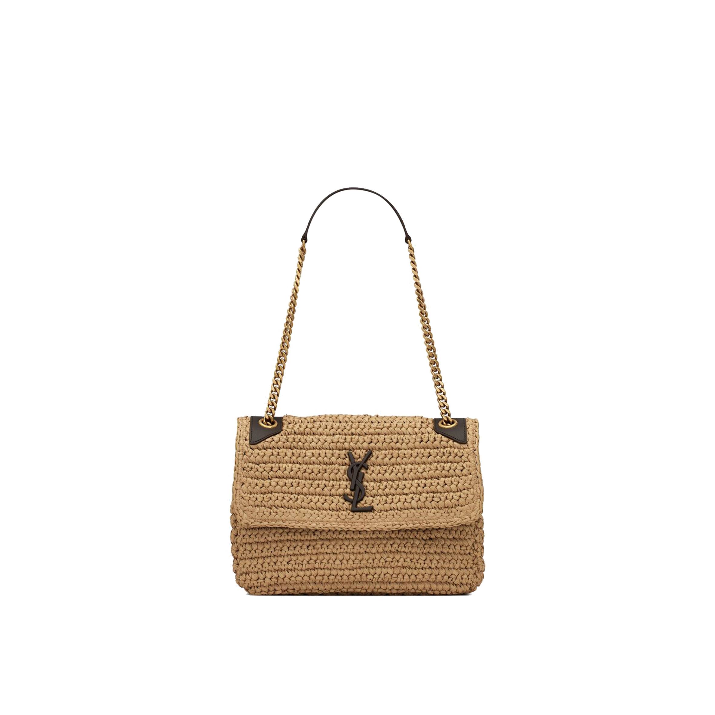 YSL NIKI MEDIUM CHAIN BAG IN RAFFIA AND LEATHER 633187GG66W7069 (28*20*8.5cm)