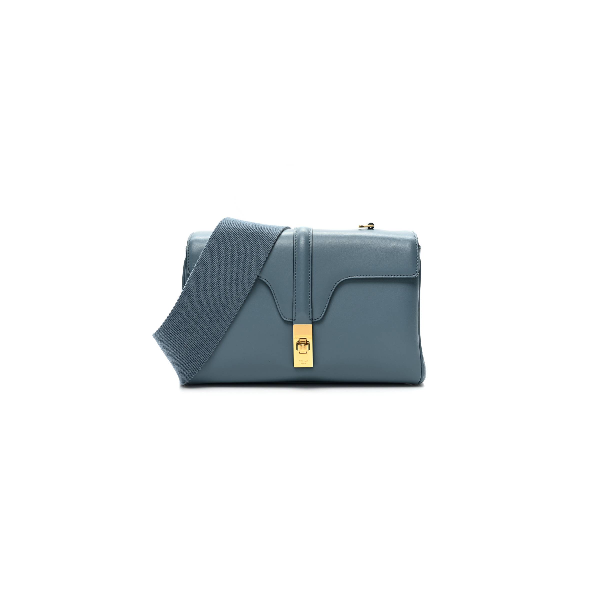 CELINE SMOOTH CALFSKIN TEEN SOFT 16 SHOULDER BAG BLUE GREY (24*17*8cm)