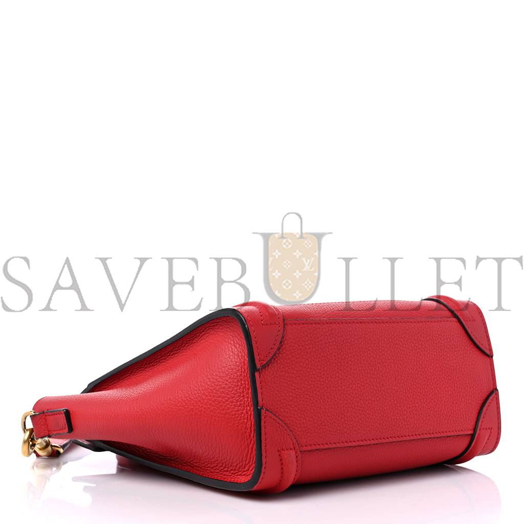 CELINE DRUMMED CALFSKIN NANO LUGGAGE RED (19*19*10cm)