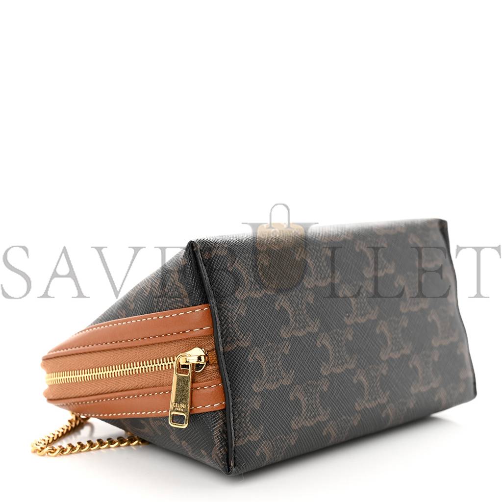 CELINE TRIOMPHE CANVAS CALFSKIN MINI CLUTCH ON CHAIN TAN (17*11*9cm)