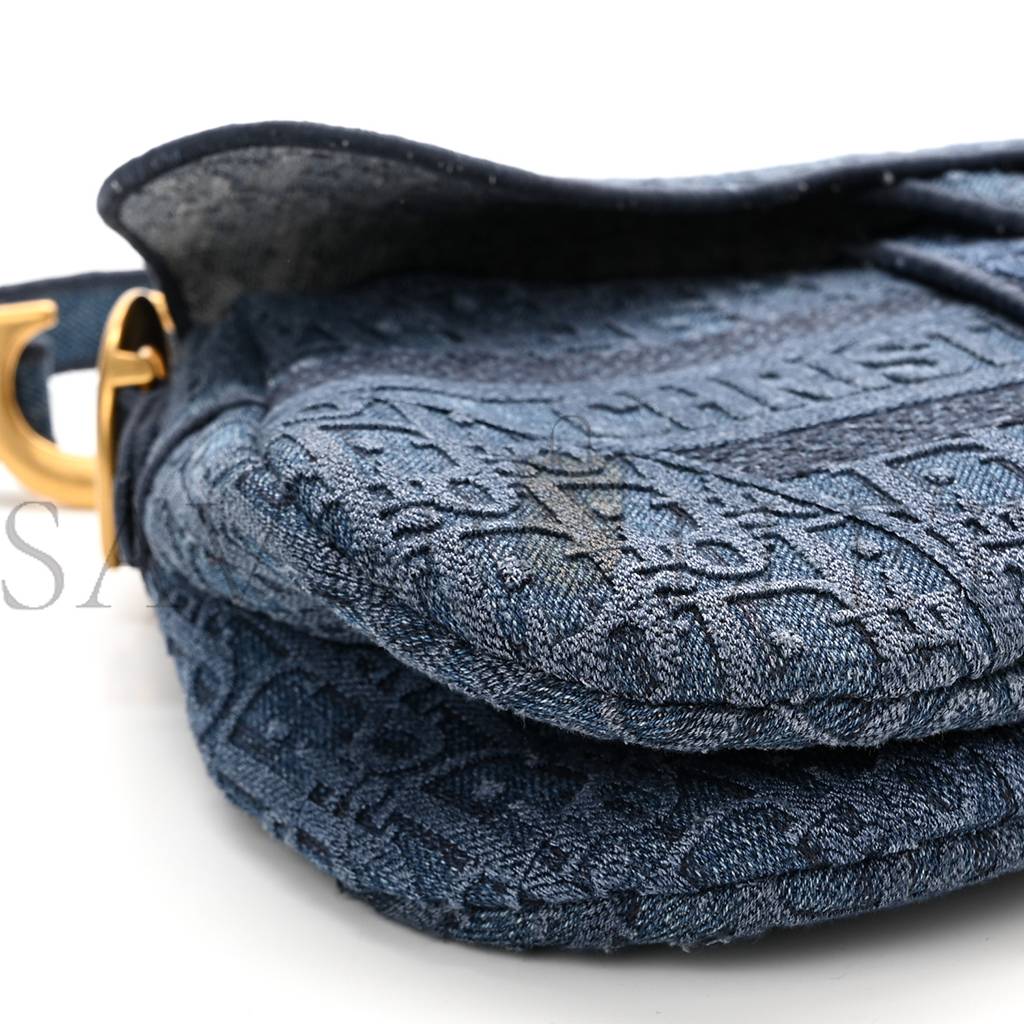 DIOR OBLIQUE EMBROIDERED SADDLE BAG DENIM BLUE (27*22*5.1cm)