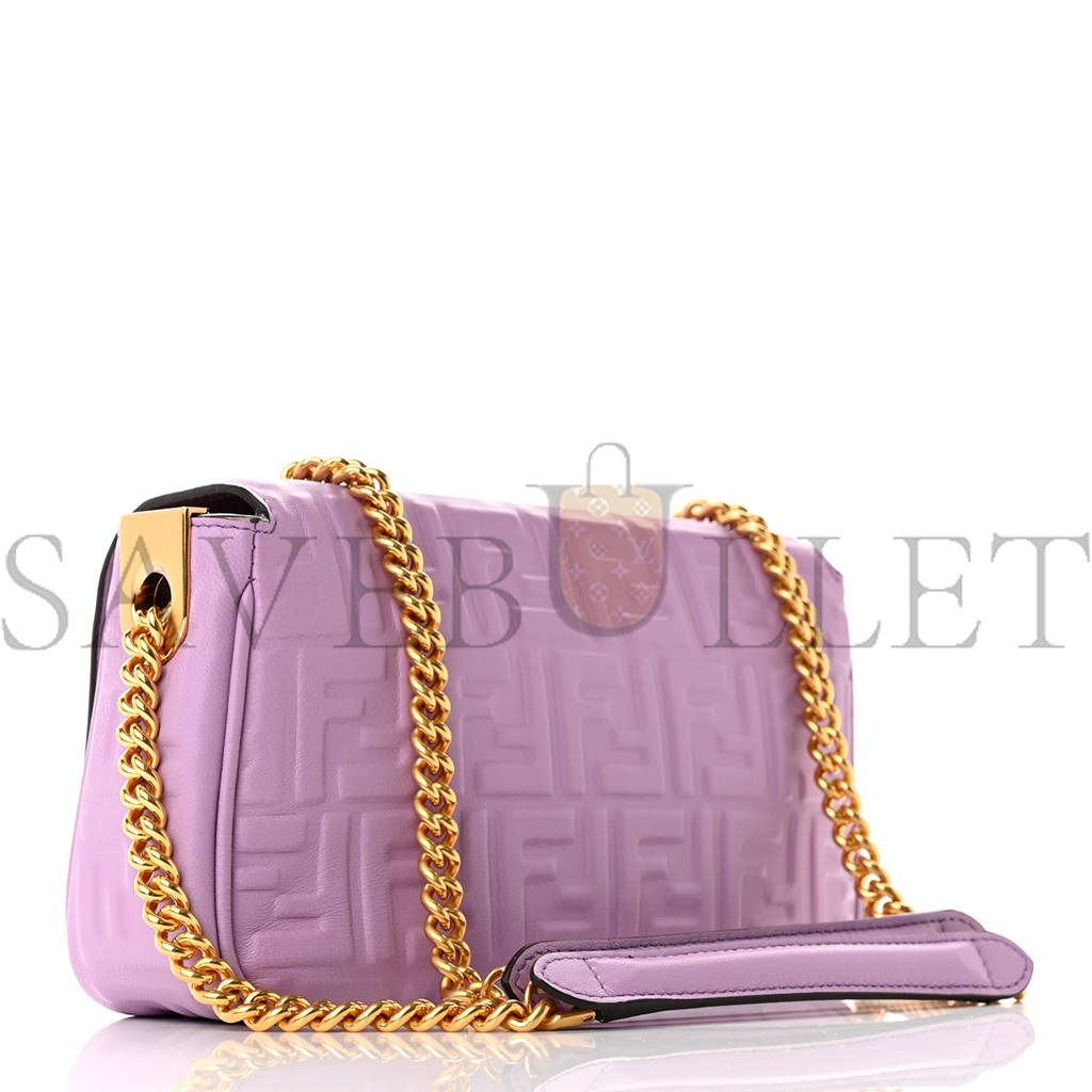 FENDI NAPPA SMALL FF EMBOSSED MIDI CHAIN BAGUETTE VIOLETTA (23*13*6cm)