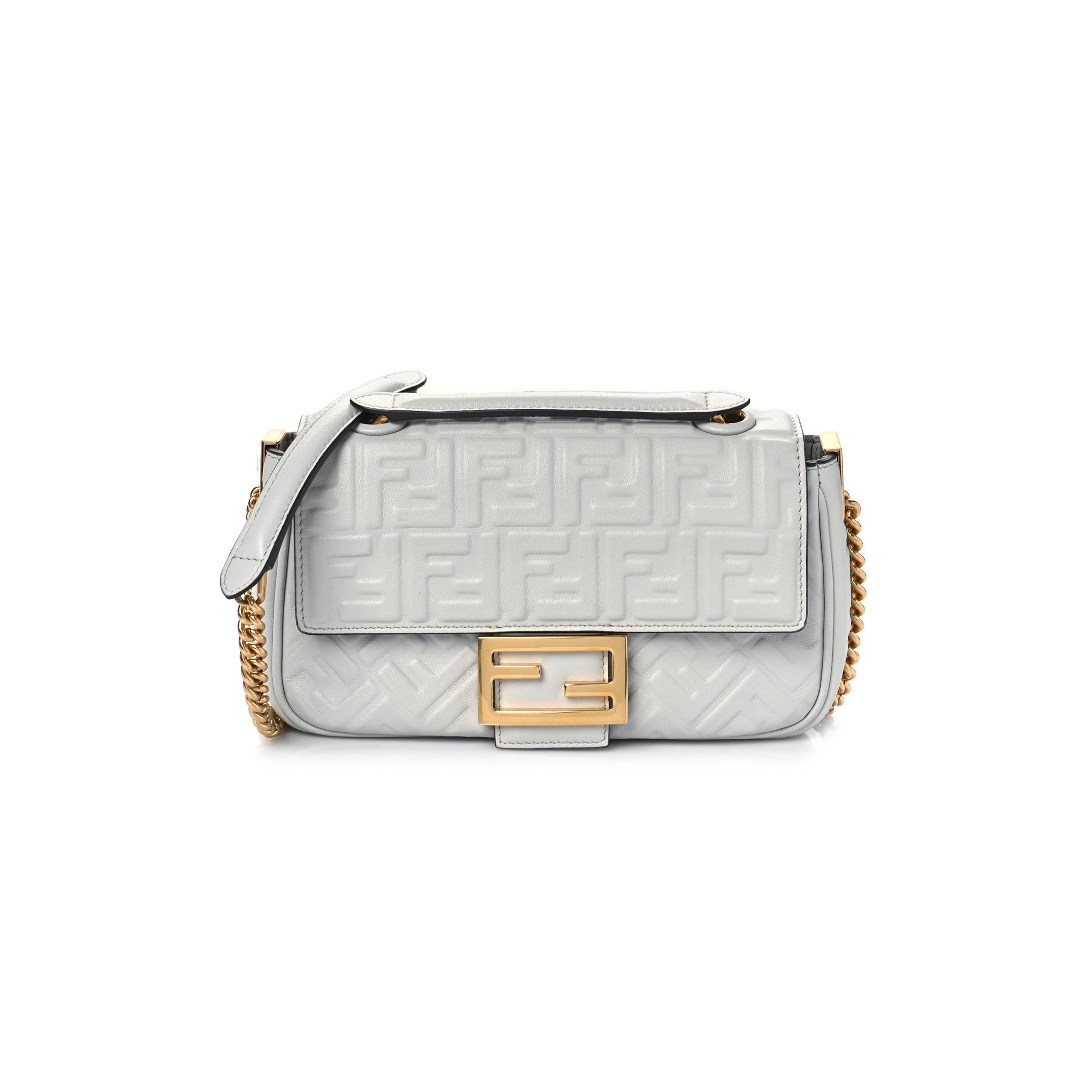 FENDI NAPPA SMALL FF EMBOSSED MIDI CHAIN BAGUETTE GHIAIA (23*13*6cm)